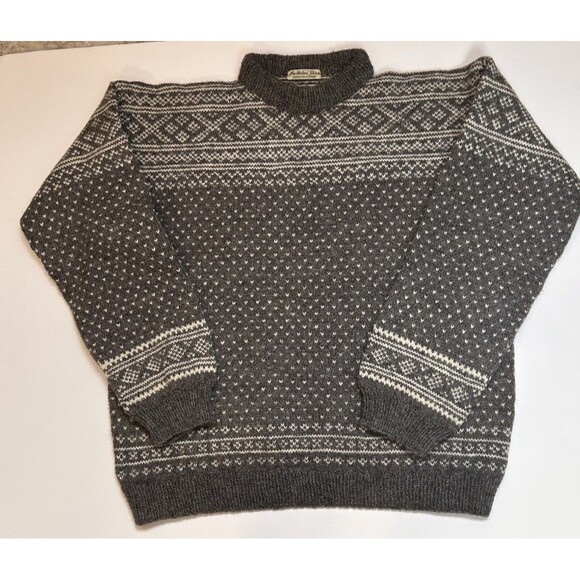 VTG Husfliden Skien Sweater Mens XL 100% Wool Hand Knit Norway Crew Neck Gray - Picture 2 of 9